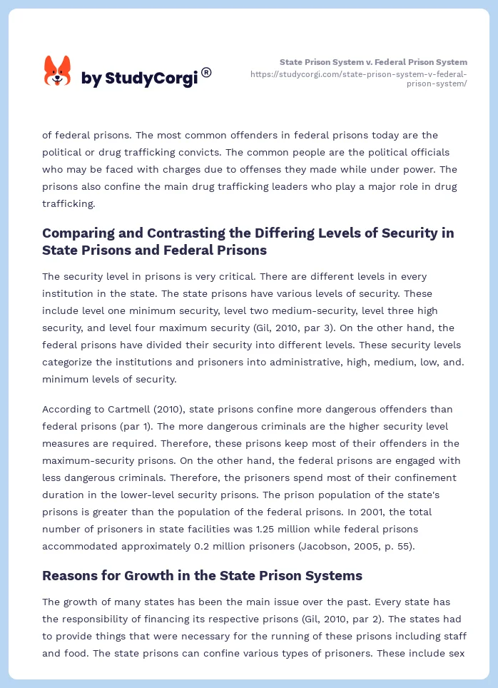State Prison System v. Federal Prison System. Page 2