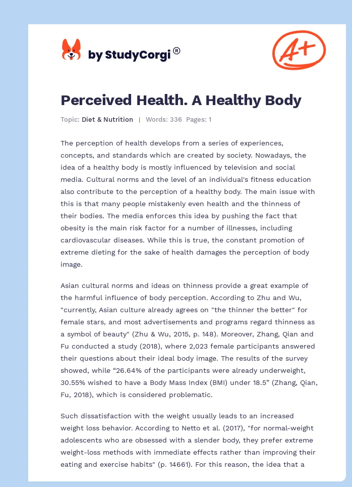 Perceived Health. A Healthy Body. Page 1