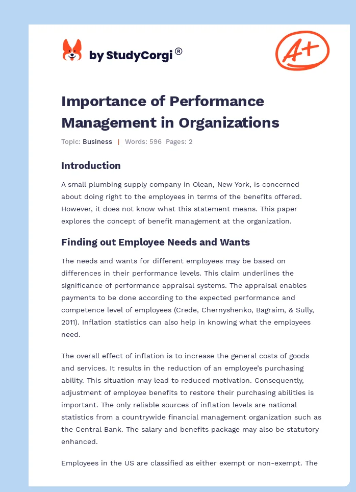 Importance of Performance Management in Organizations. Page 1