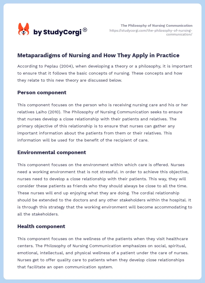 The Philosophy of Nursing Communication. Page 2