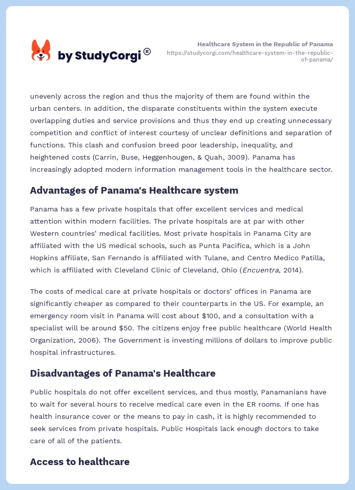 Healthcare System in the Republic of Panama. Page 2