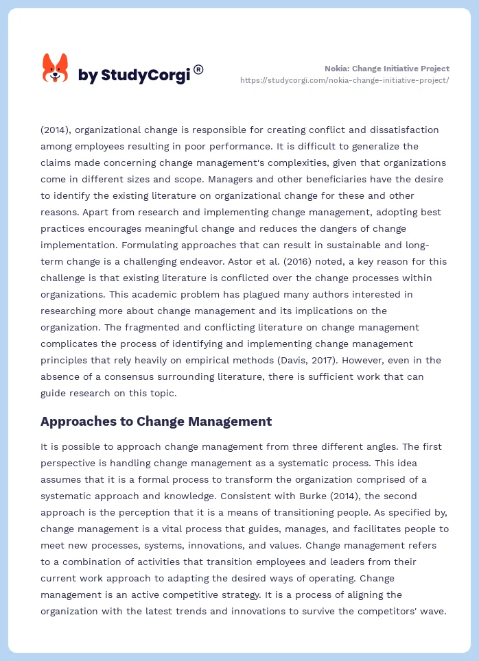 Nokia: Change Initiative Project. Page 2