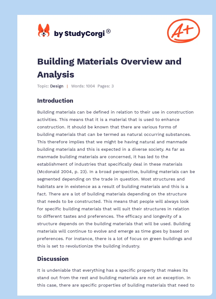 Building Materials Overview and Analysis. Page 1