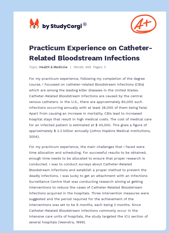 Practicum Experience on Catheter-Related Bloodstream Infections. Page 1