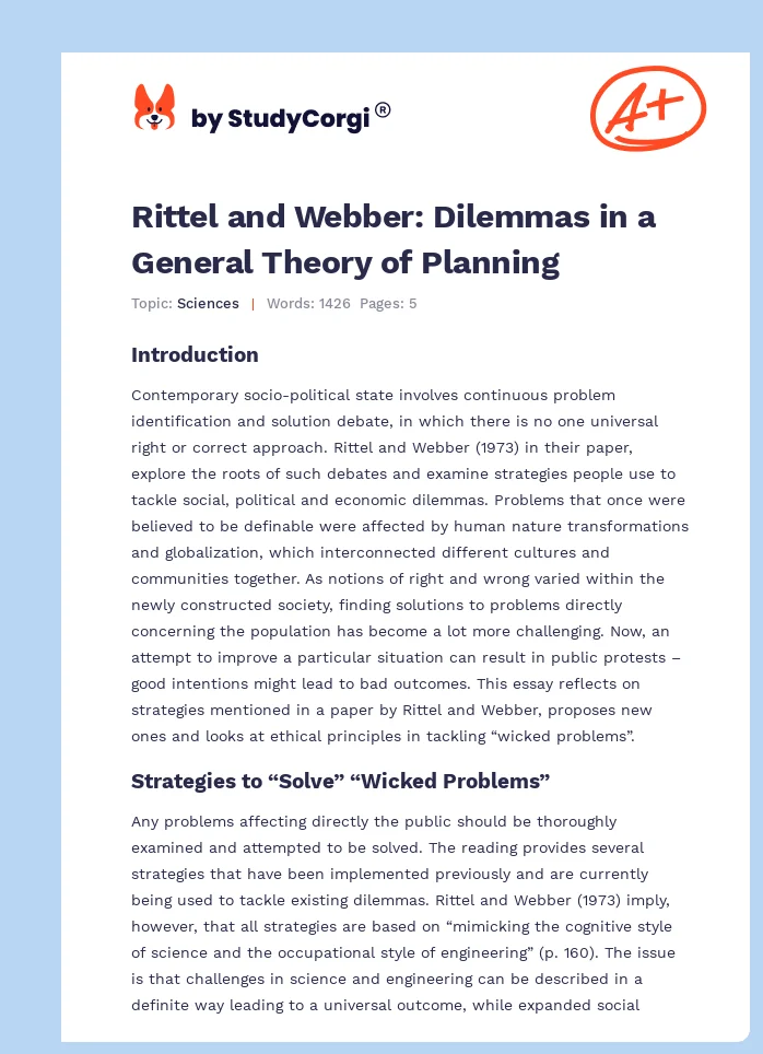 Rittel and Webber: Dilemmas in a General Theory of Planning. Page 1