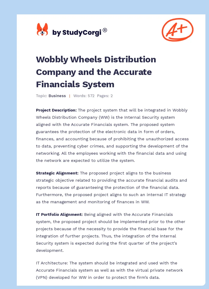 Wobbly Wheels Distribution Company and the Accurate Financials System. Page 1