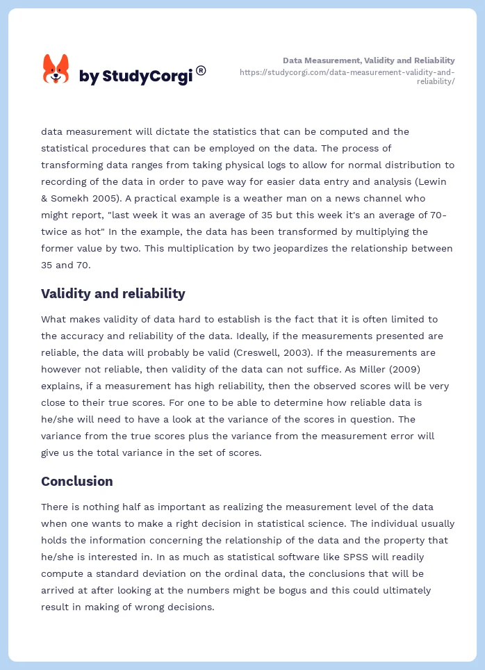 Data Measurement, Validity and Reliability. Page 2