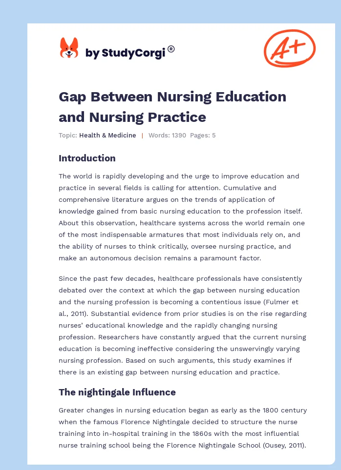 Gap Between Nursing Education and Nursing Practice. Page 1