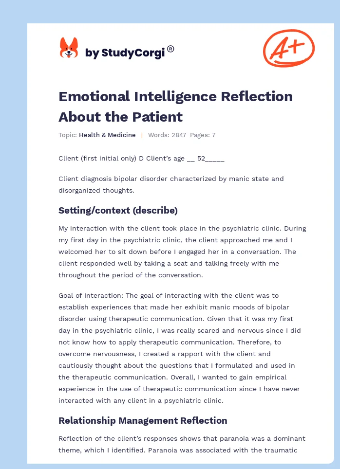 Emotional Intelligence Reflection About the Patient. Page 1