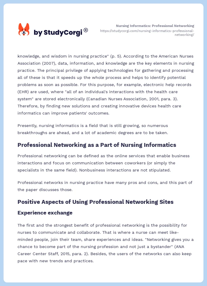 Nursing Informatics: Professional Networking. Page 2
