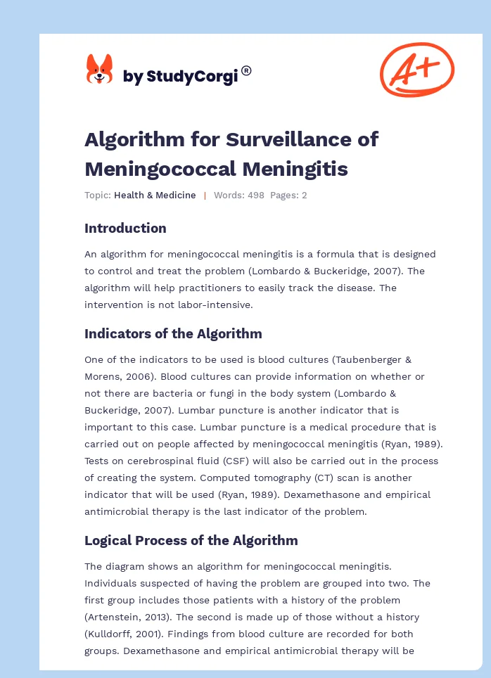 Algorithm for Surveillance of Meningococcal Meningitis. Page 1