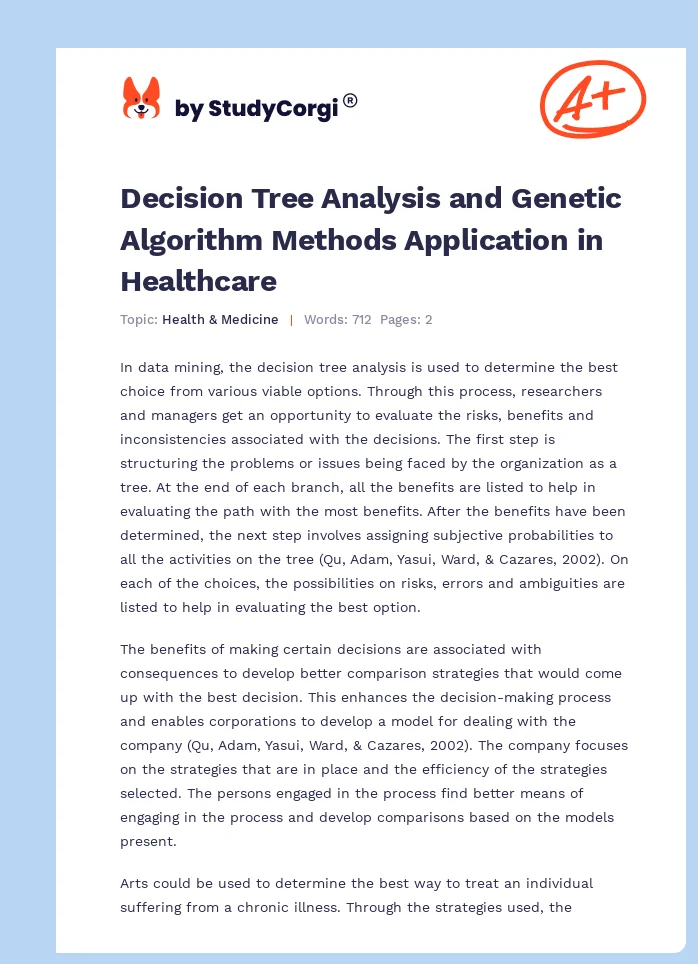 Decision Tree Analysis and Genetic Algorithm Methods Application in Healthcare. Page 1