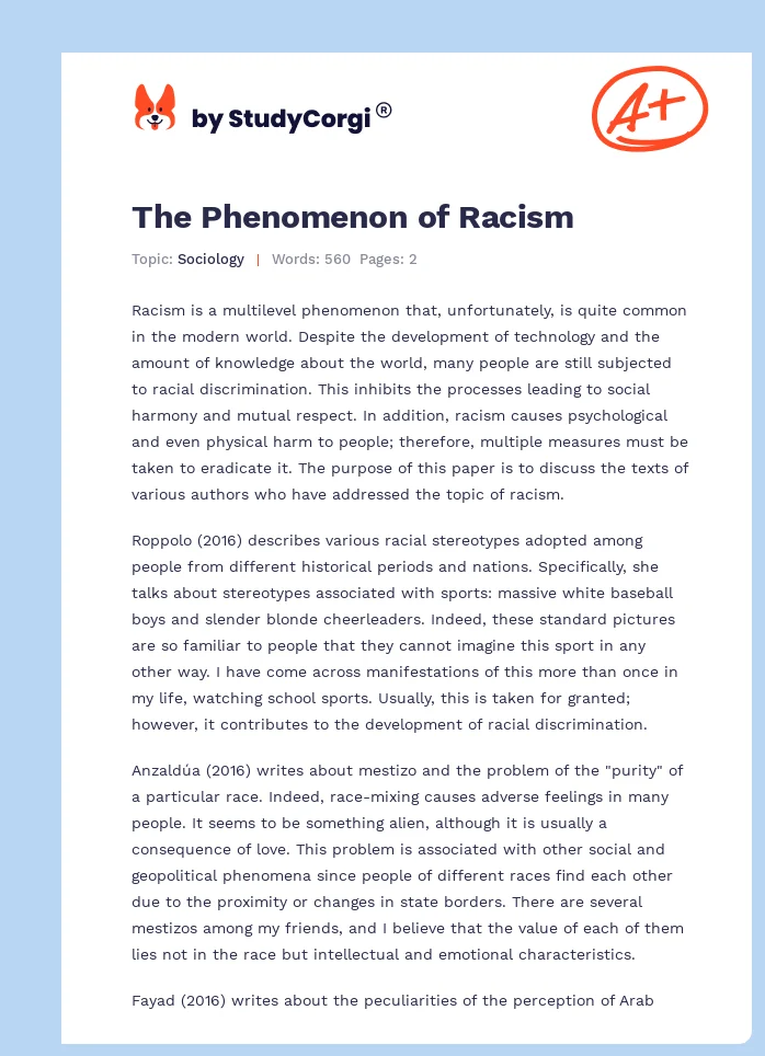 The Phenomenon of Racism. Page 1