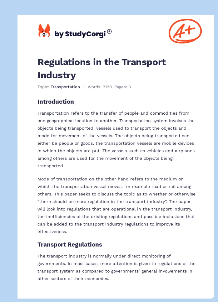 Regulations in the Transport Industry. Page 1