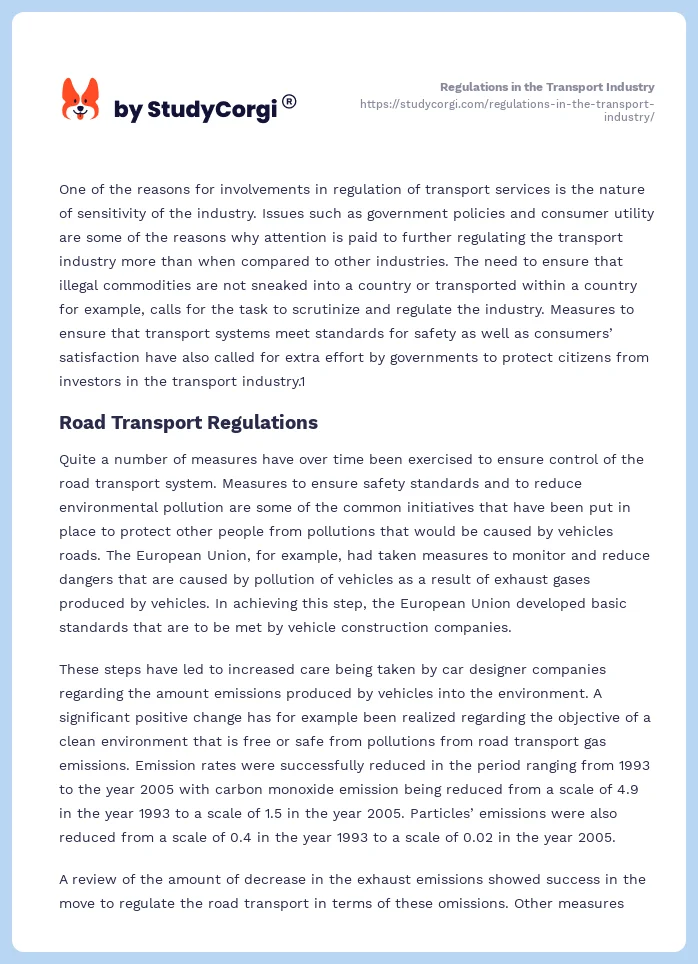 Regulations in the Transport Industry. Page 2
