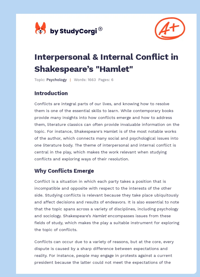 Interpersonal & Internal Conflict in Shakespeare’s "Hamlet". Page 1