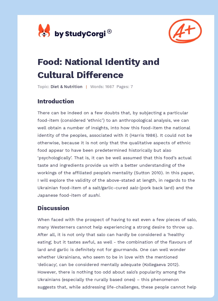 Food: National Identity and Cultural Difference. Page 1