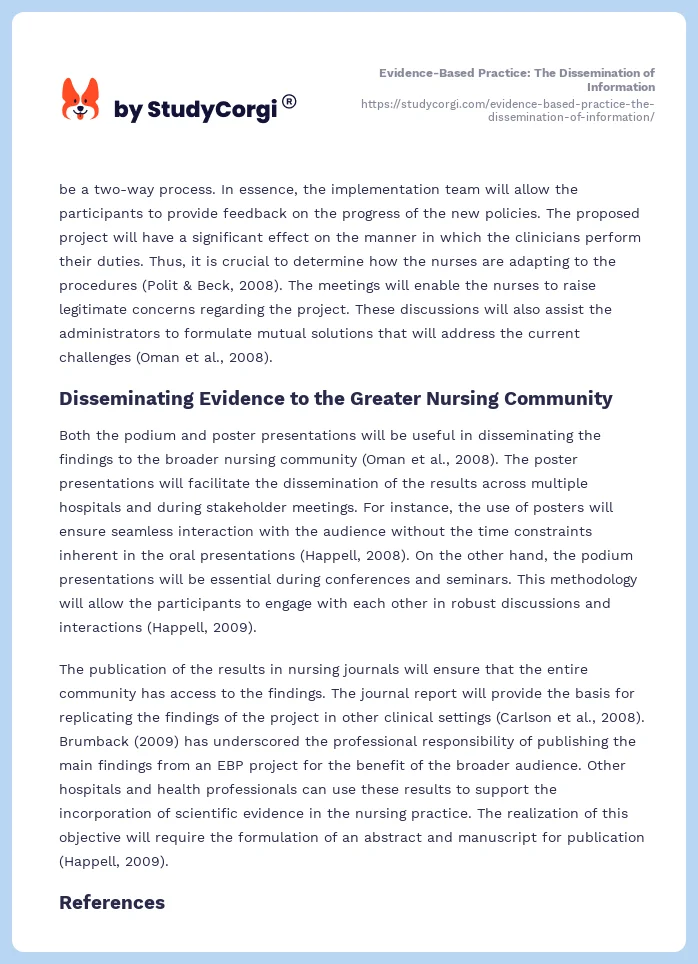 Evidence-Based Practice: The Dissemination of Information. Page 2