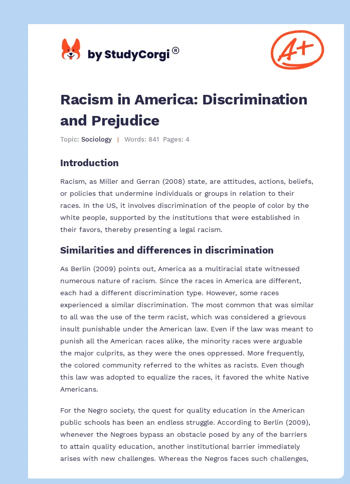 Racism in America: Discrimination and Prejudice. Page 1