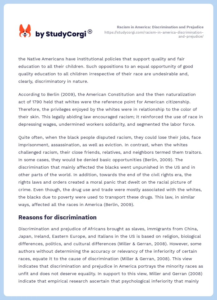 Racism in America: Discrimination and Prejudice. Page 2
