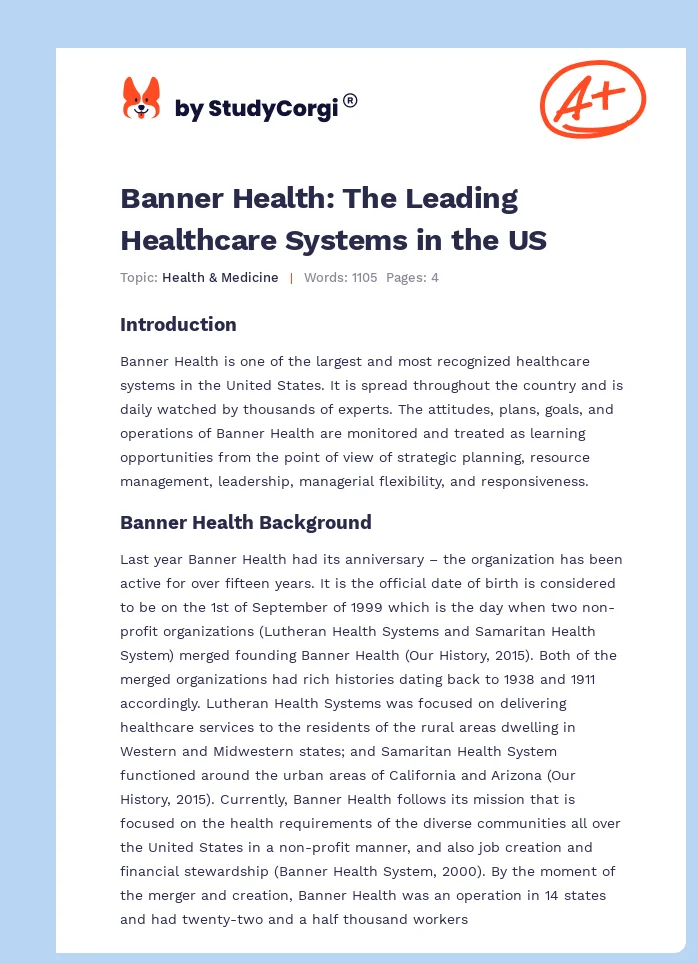 Banner Health: The Leading Healthcare Systems in the US. Page 1