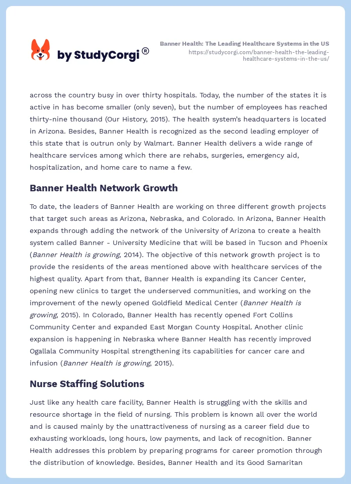 Banner Health: The Leading Healthcare Systems in the US. Page 2