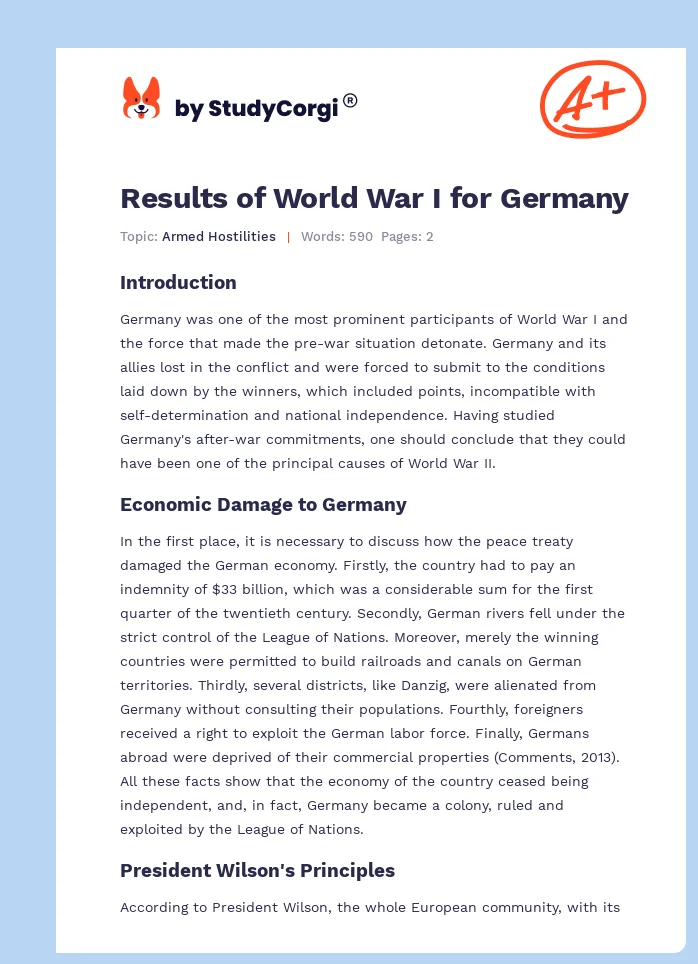 Results of World War I for Germany. Page 1