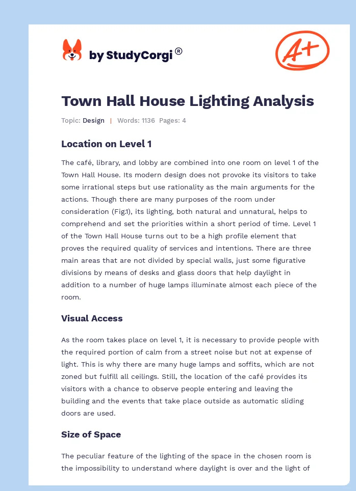 Town Hall House Lighting Analysis. Page 1