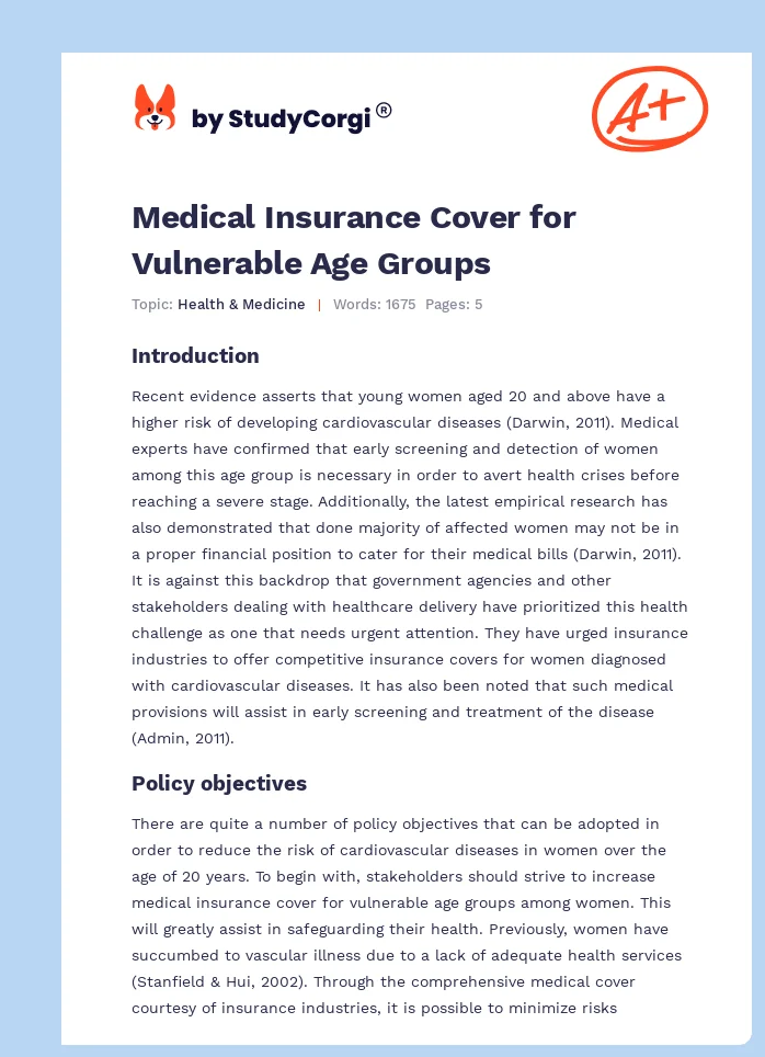 Medical Insurance Cover for Vulnerable Age Groups. Page 1
