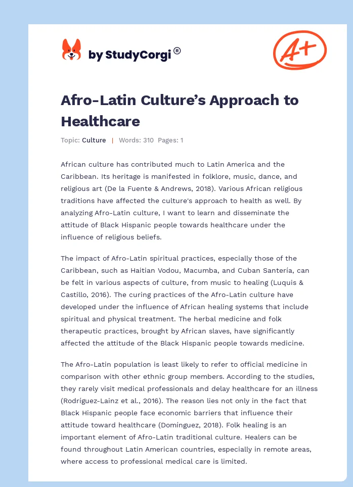 Afro-Latin Culture’s Approach to Healthcare. Page 1