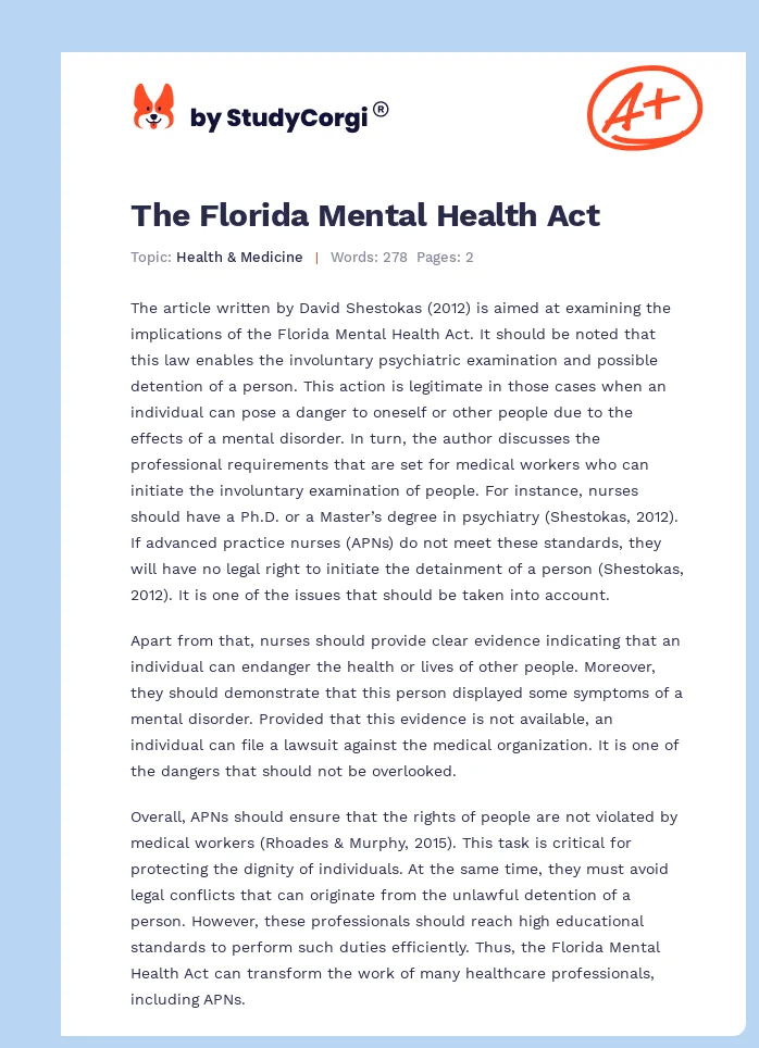 The Florida Mental Health Act. Page 1
