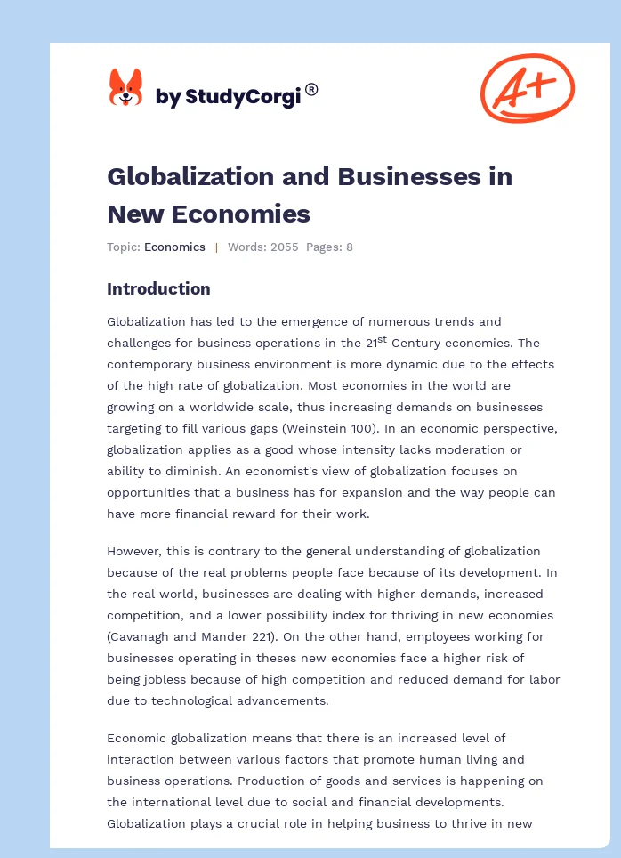 Globalization and Businesses in New Economies. Page 1