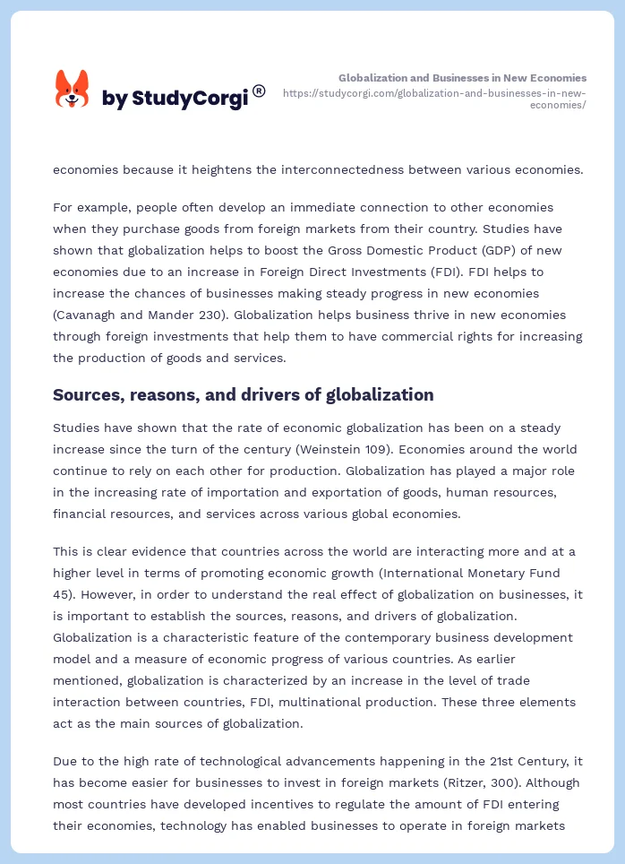 Globalization and Businesses in New Economies. Page 2