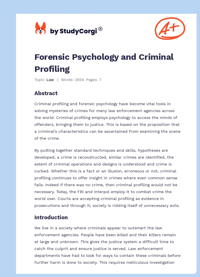 Forensic Psychology and Criminal Profiling. Page 1