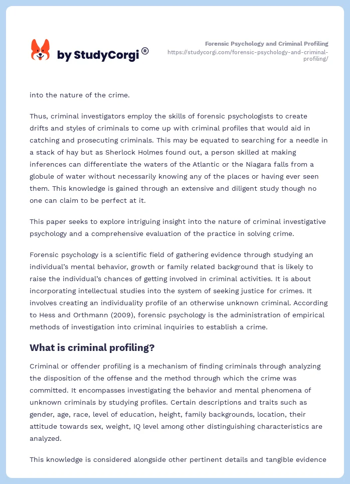 Forensic Psychology and Criminal Profiling. Page 2