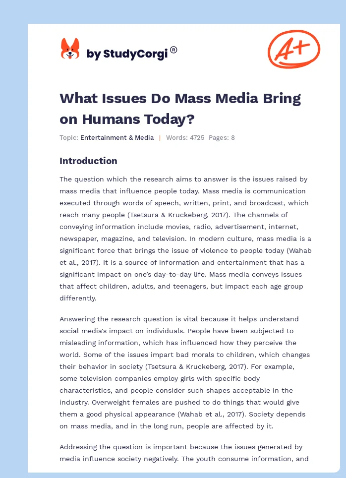 What Issues Do Mass Media Bring on Humans Today?. Page 1