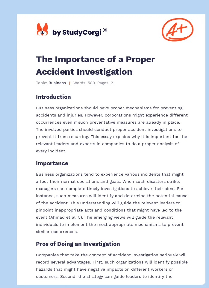 The Importance of a Proper Accident Investigation. Page 1