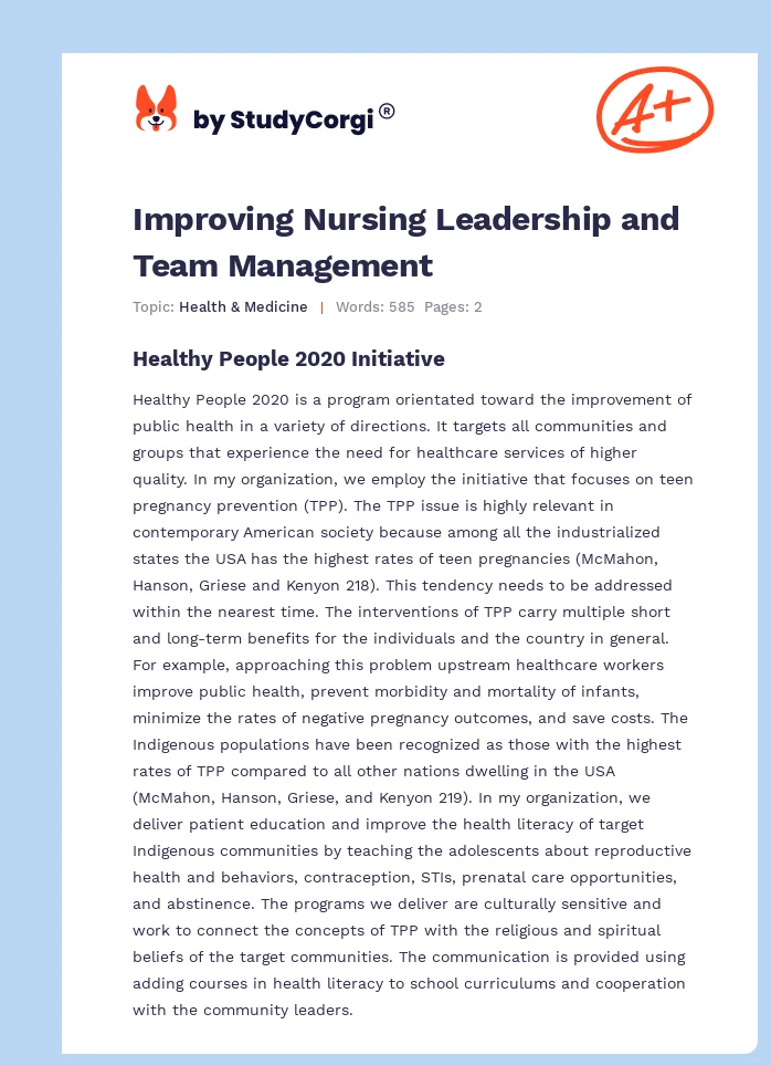 Improving Nursing Leadership and Team Management. Page 1