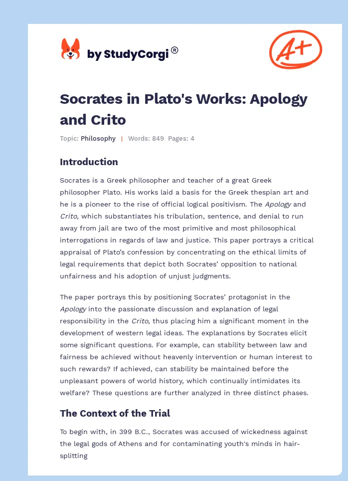 Socrates in Plato's Works: Apology and Crito. Page 1