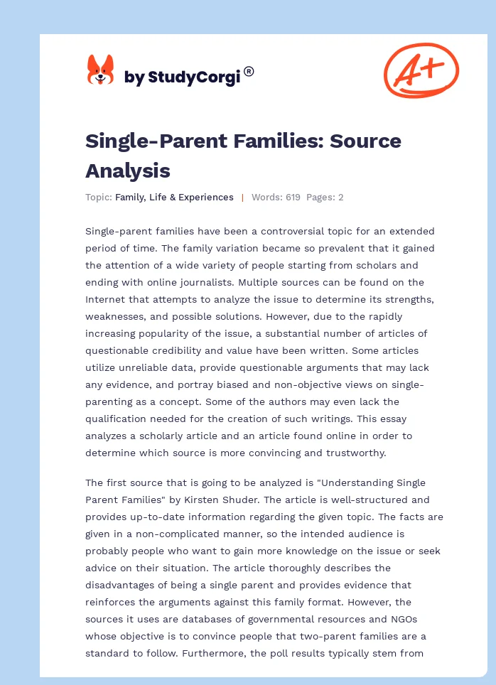 Single-Parent Families: Source Analysis. Page 1