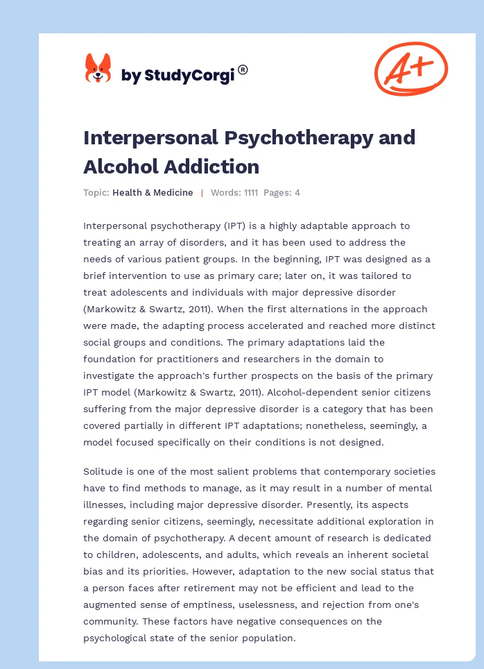Interpersonal Psychotherapy and Alcohol Addiction. Page 1
