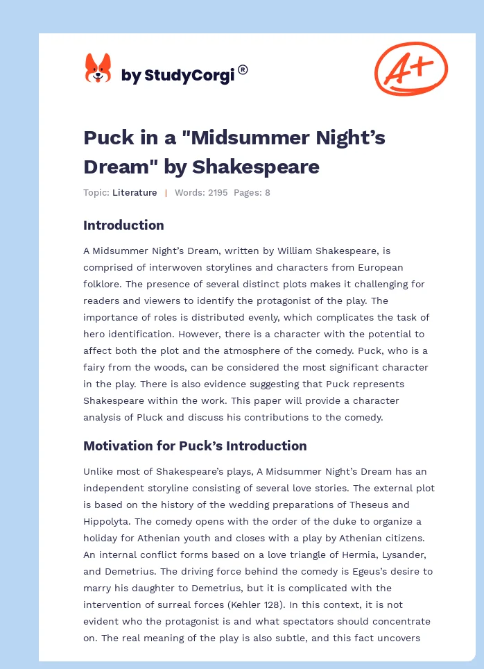 Puck in a "Midsummer Night’s Dream" by Shakespeare. Page 1