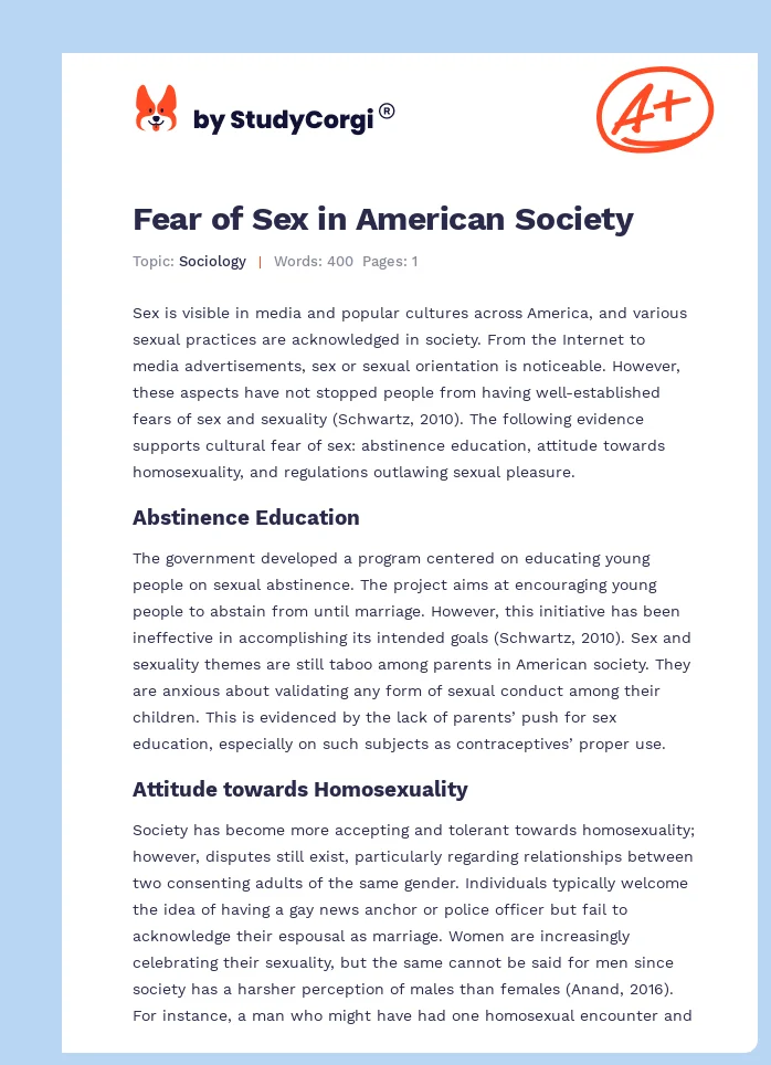 Fear of Sex in American Society. Page 1