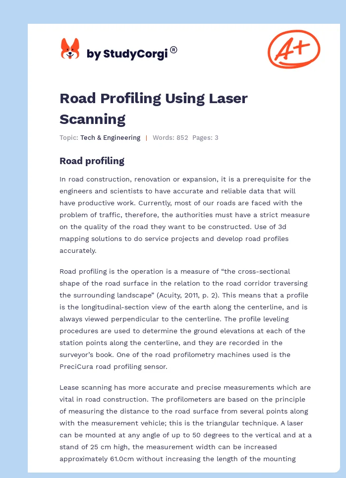 Road Profiling Using Laser Scanning. Page 1