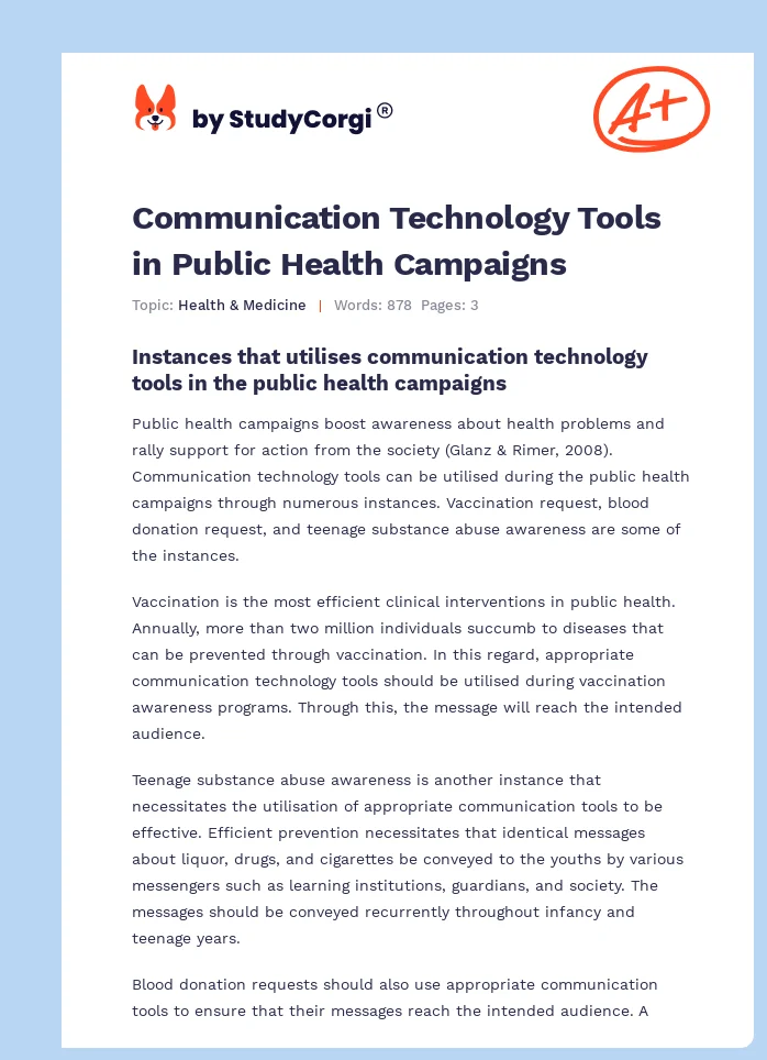 Communication Technology Tools in Public Health Campaigns. Page 1