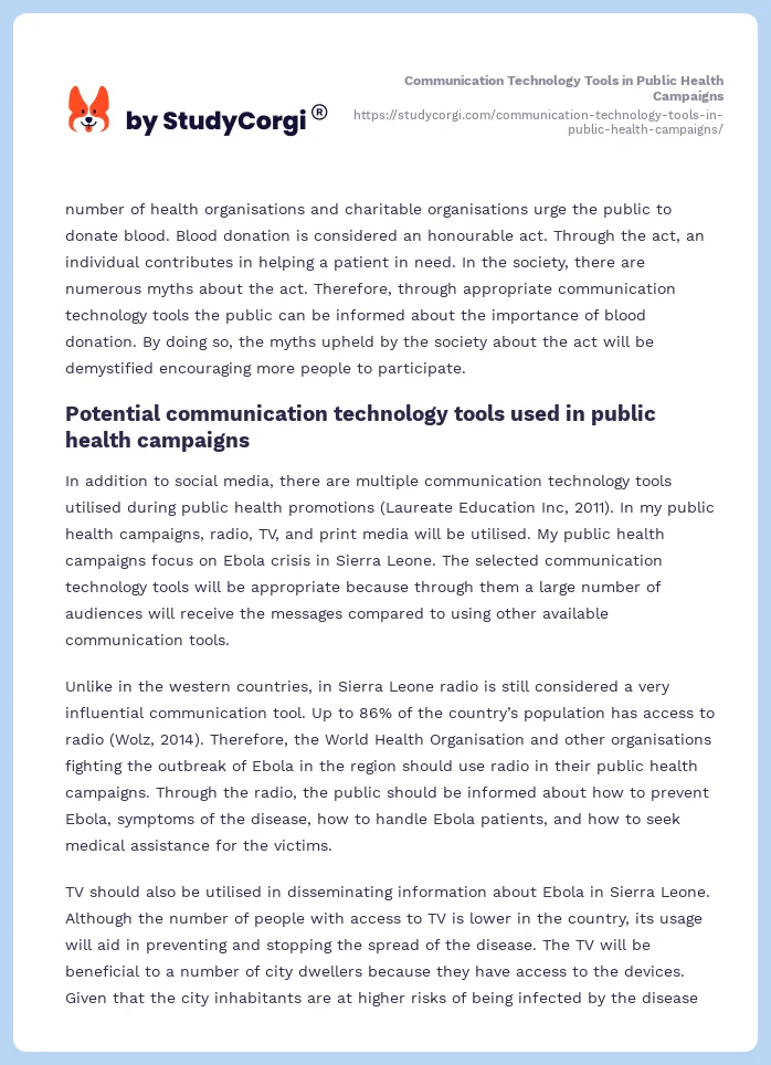 Communication Technology Tools in Public Health Campaigns. Page 2
