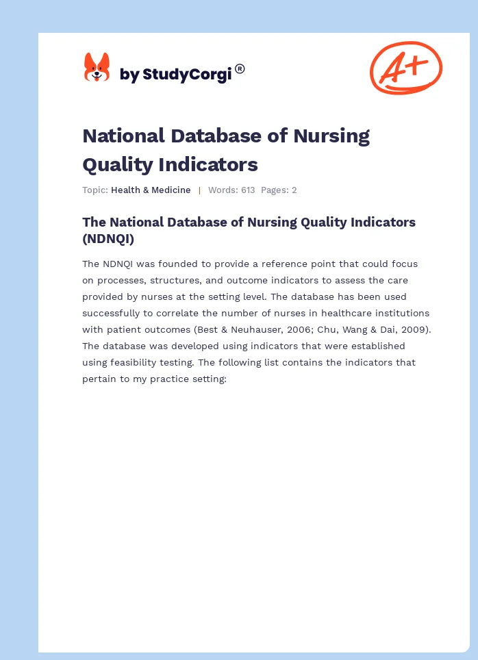 National Database of Nursing Quality Indicators. Page 1
