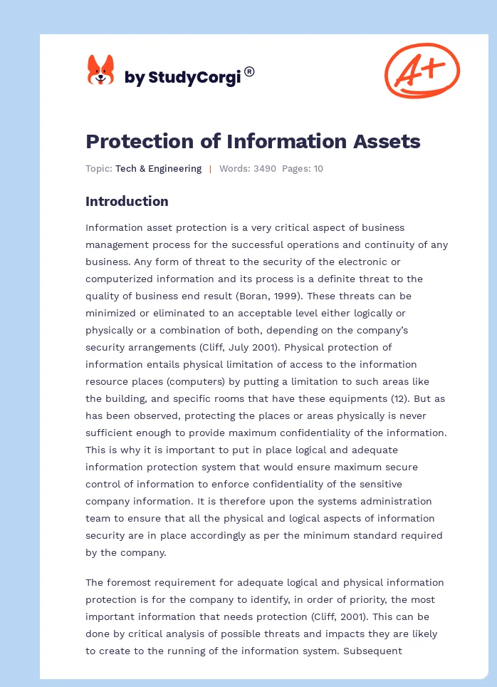 Protection of Information Assets. Page 1