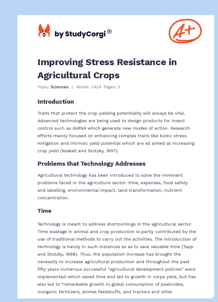 Improving Stress Resistance in Agricultural Crops. Page 1