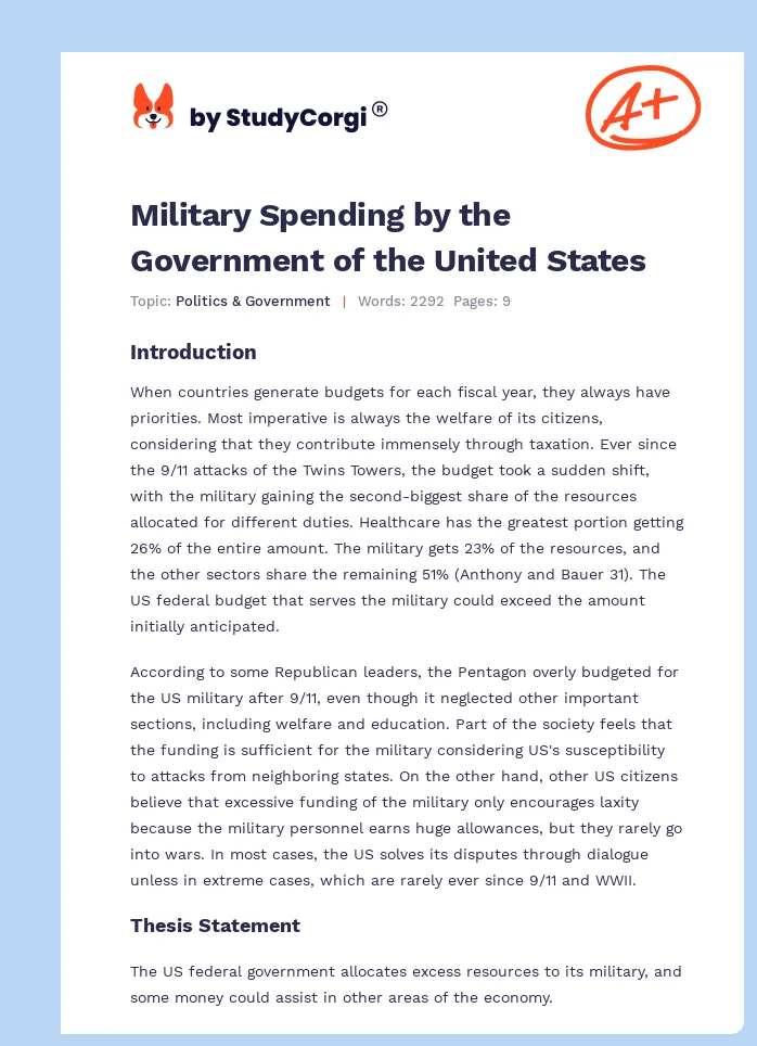 Military Spending by the Government of the United States. Page 1